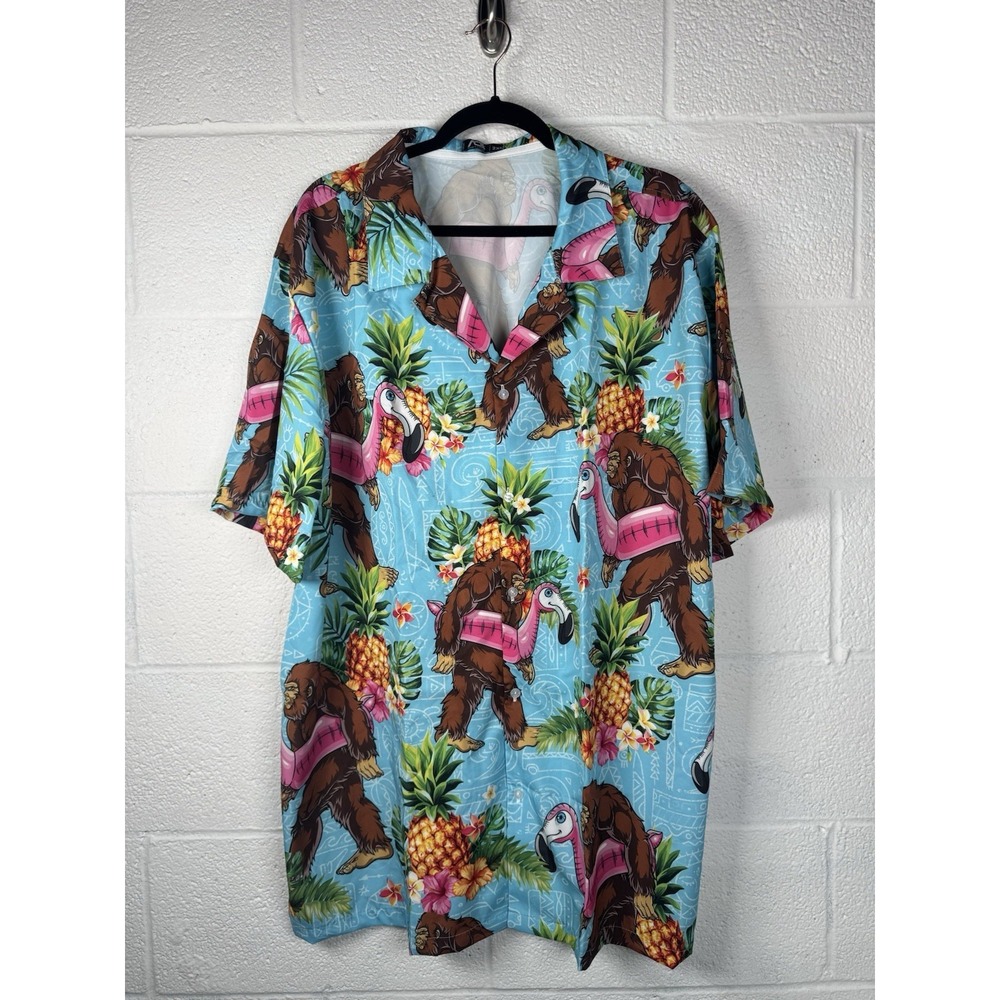 ACE 2XL Bigfoot Flamingo Pineapple Hawaiian Shirt Funny Sasquatch Party Aloha